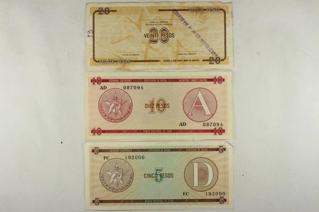 CUBA 5,10 & 20 PESOS FOREIGN EXCHANGE CERTIFICATES (1 of 2)