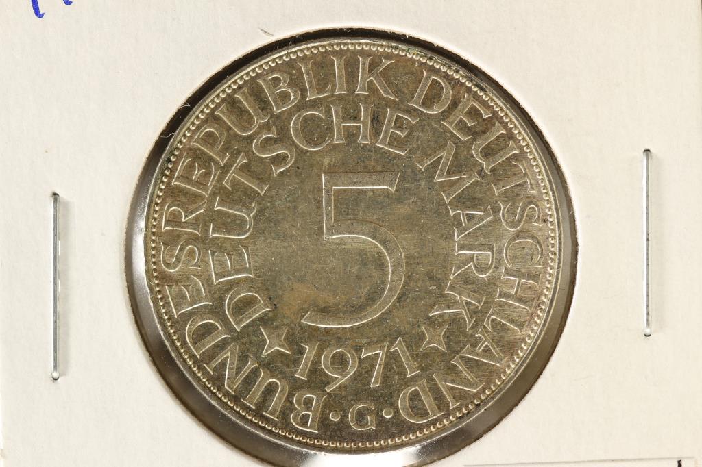 1971-G GERMAN SILVER 5 MARKS WITH TONING SPOTS (1 of 2)