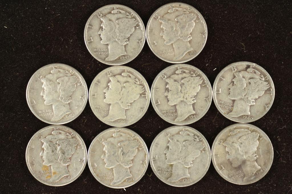 10 ASSORTED 1940'S MERCURY DIMES (1 of 2)