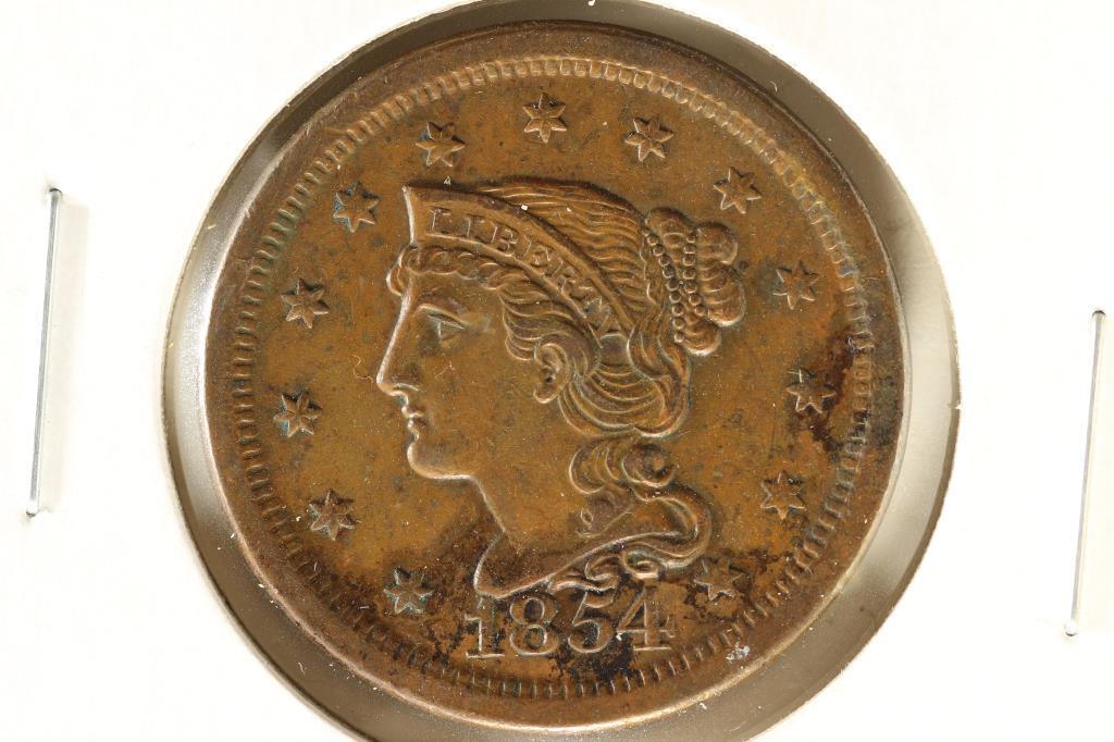1854 US LARGE CENT AU 2021 REDBOOK RETAIL IS $125 (1 of 2)
