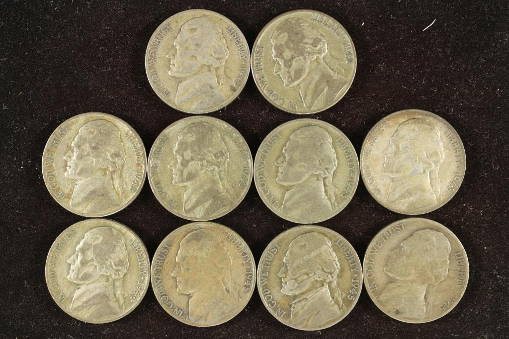 10 ASSORTED 35% SILVER JEFFERSON WAR NICKELS (1 of 2)