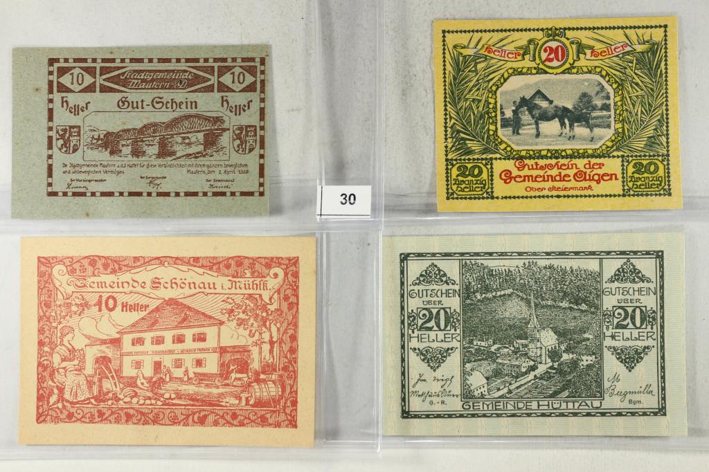 4 ASSORTED GERMAN NOTGELDS 2-10 & 2-20 HELLERS (1 of 2)