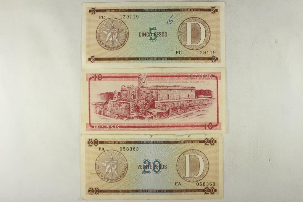 CUBA 5,10 & 20 PESOS FOREIGN EXCHANGE CERTIFICATES (1 of 2)