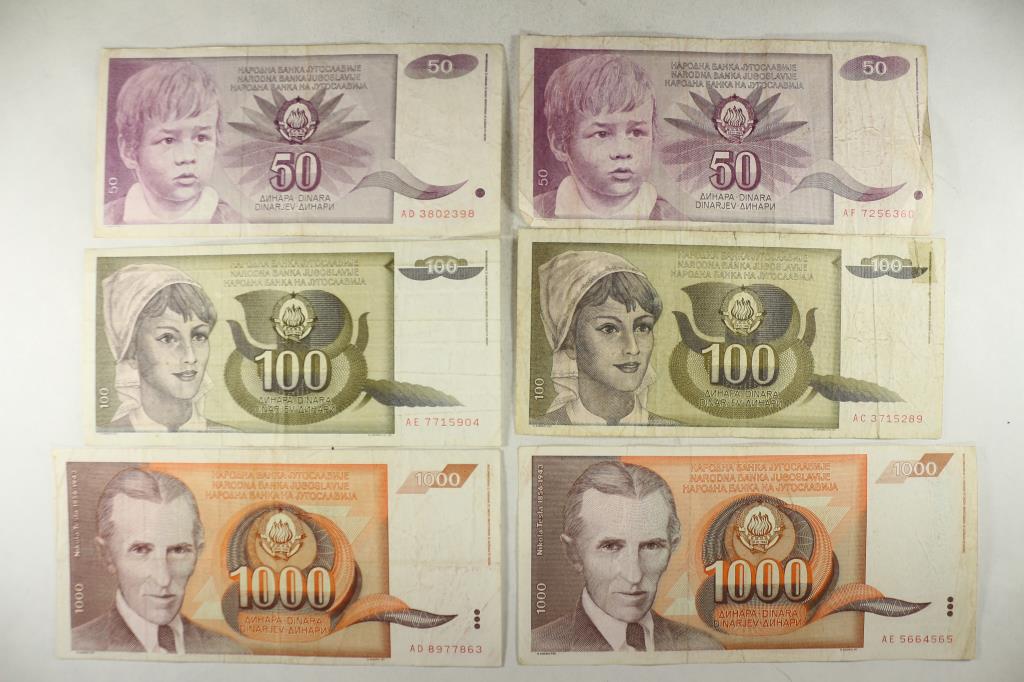 YUGOSLAVIA 2-1990 FIFTY DINARA, 2-1991 ONE HUNDRED: DINARA AND 2-1990 ONE THOUSAND DINARA