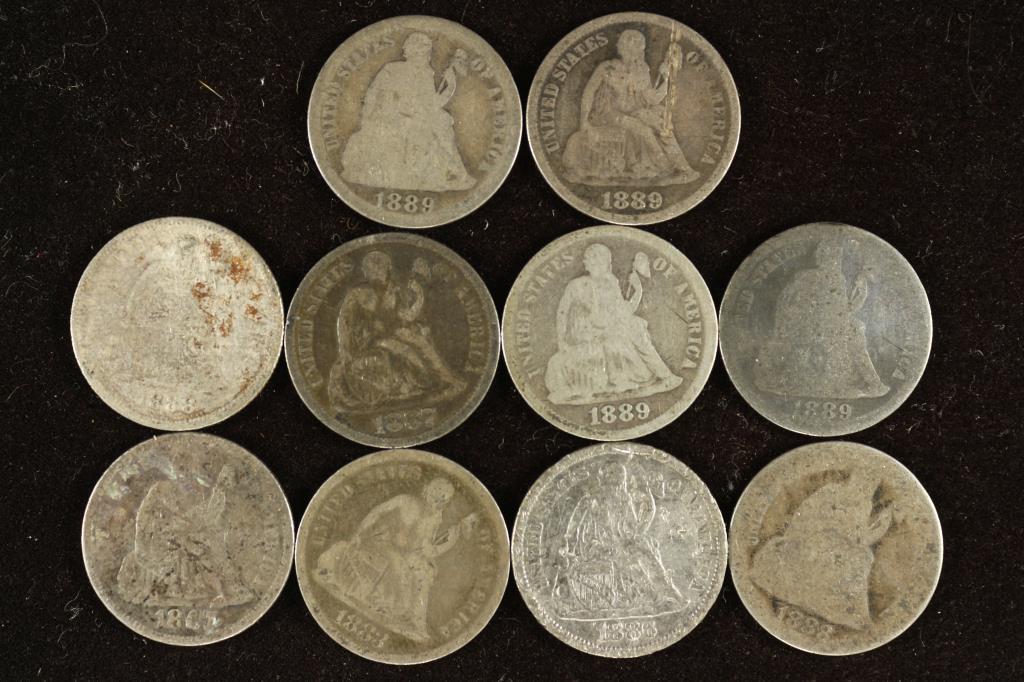 10 ASSORTED 1880'S SEATED LIBERTY DIMES (1 of 2)