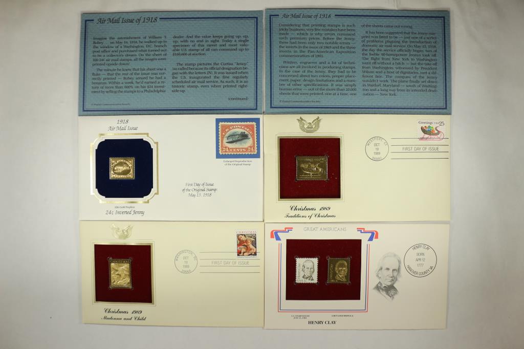 4 ASSORTED 22KT GOLD PLATED REPLICA STAMPS ON (1 of 2)