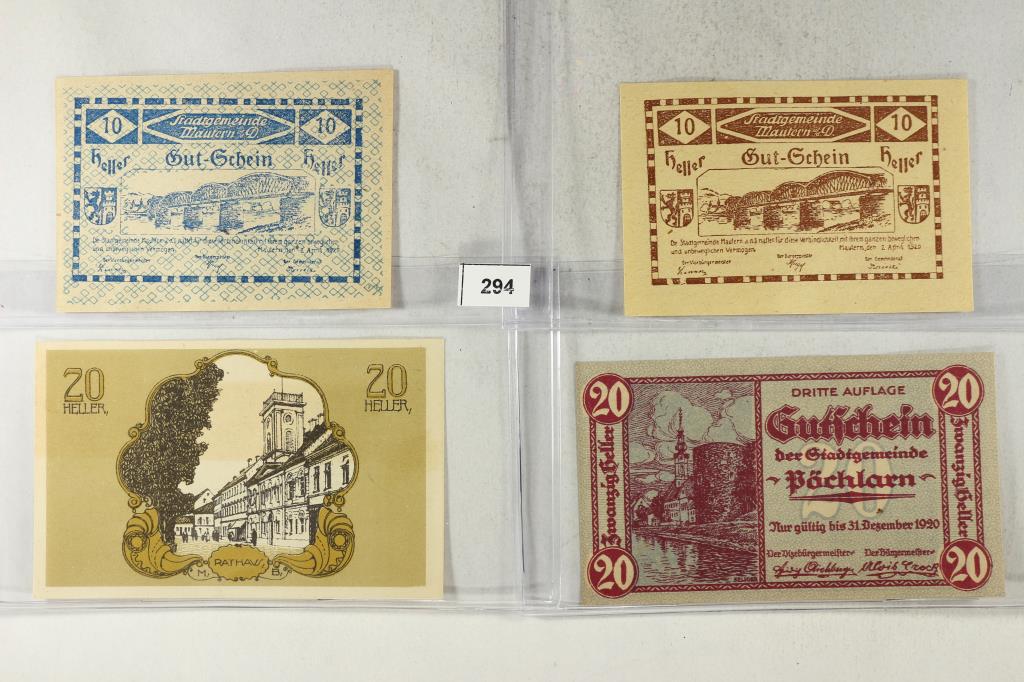 4 ASSORTED GERMAN NOTGELDS 2-10 & 2-20 HELLERS (1 of 2)