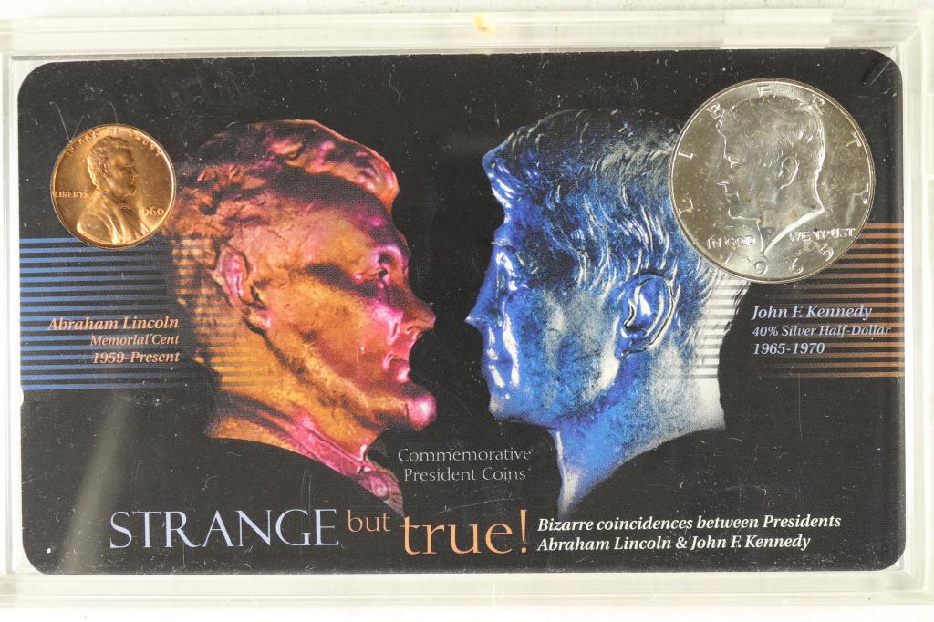 STRANGE BUT TRUE LINCOLN / KENNEDY BIZARRE: COINCIDENCES BETWEEN PRESIDENTS, INCLUDES LINCOLN CENT AND 1965 40% SILVER JOHN F. KENNEDY HALF
