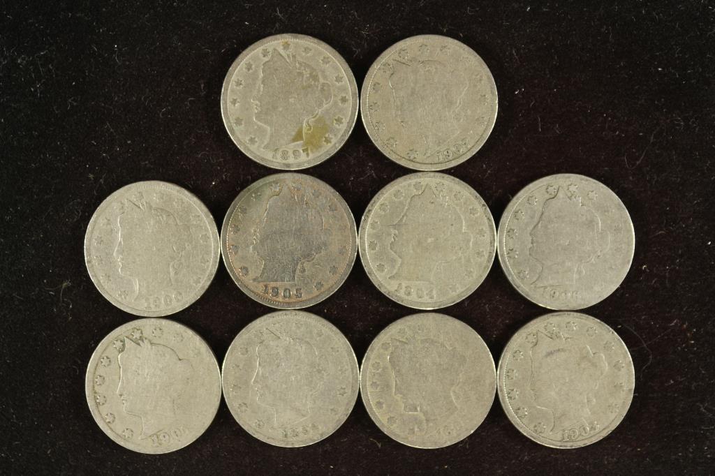 10 ASSORTED 1897-1907 LIBERTY "V" NICKELS ALL (1 of 2)