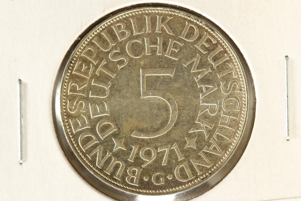 1971-G GERMAN SILVER 5 MARKS WITH TONING MARK (1 of 2)