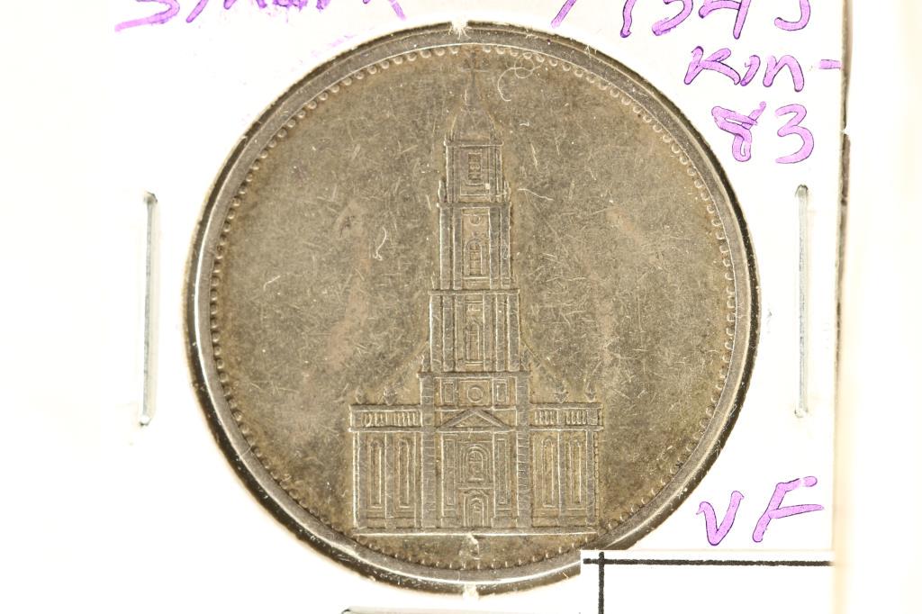 1934-J GERMAN SILVER 5 MARKS VERY FINE (1 of 2)