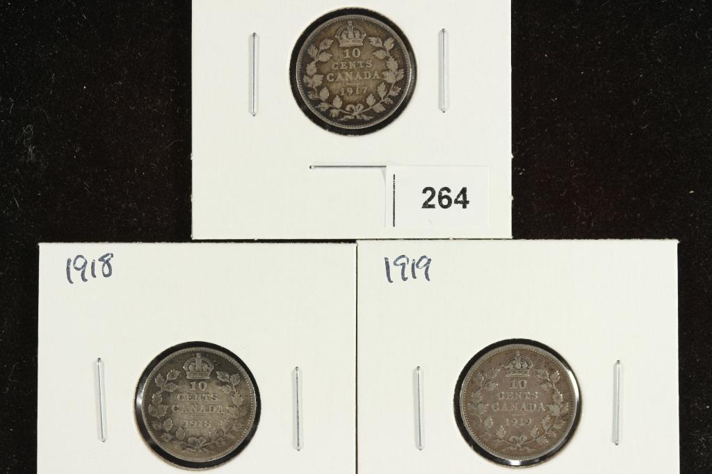 1917, 1918 & 1919 CANADA SILVER 10 CENTS (1 of 2)
