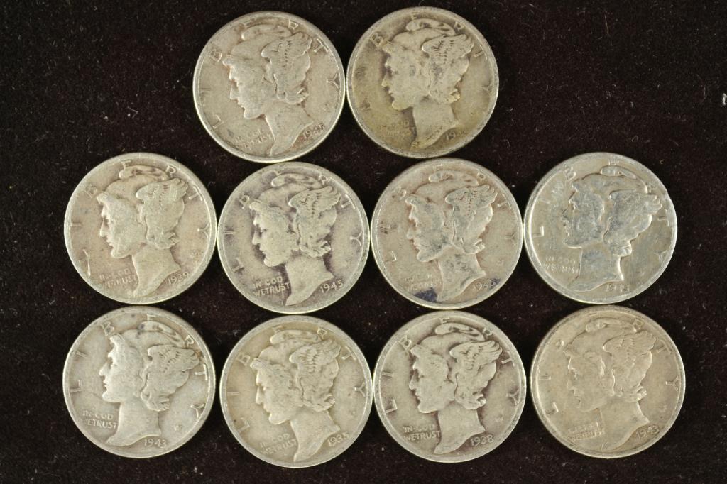 10 ASSORTED 1930'S & 1940'S MERCURY DIMES (1 of 2)