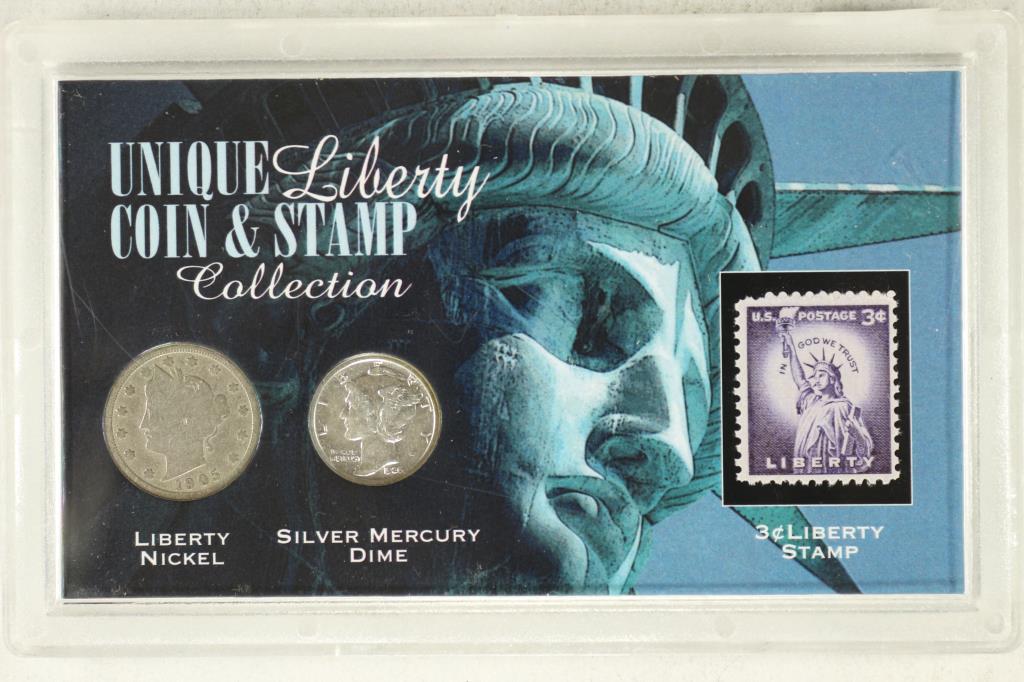 UNIQUE LIBERTY COIN AND STAMP COLLECTION CONTAINS: (1 of 2)