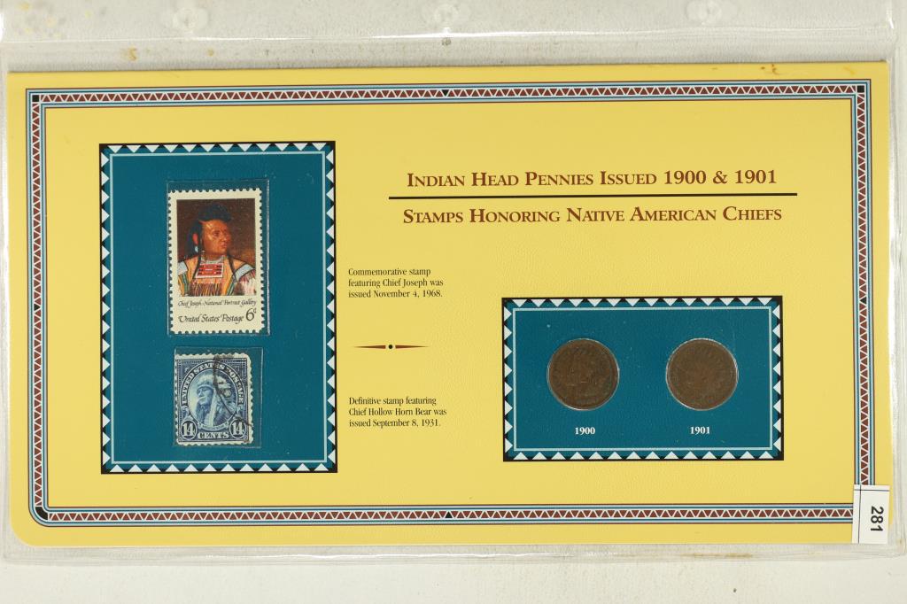 1900 & 1901 INDIAN HEAD CENTS AND STAMPS ON INFO (1 of 2)