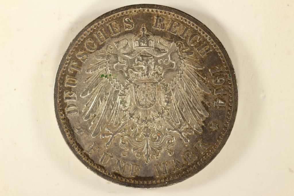 1914-A PRUSSIA SILVER 5 MARKS XF / AU (1 of 2)