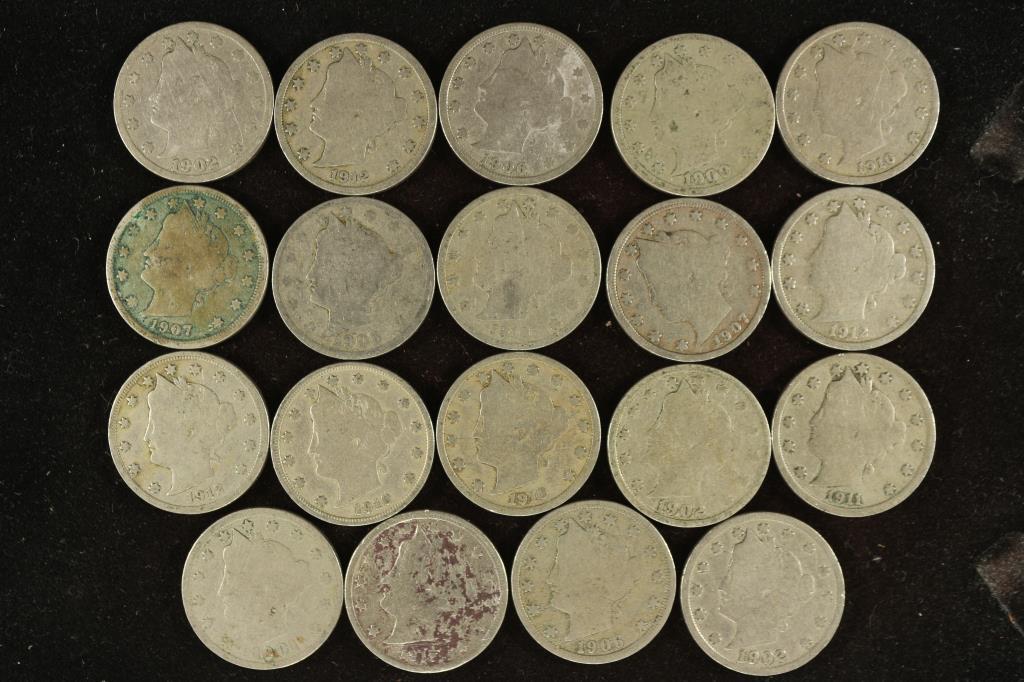 19 ASSORTED 1900'S LIBERTY "V" NICKEL (1 of 2)