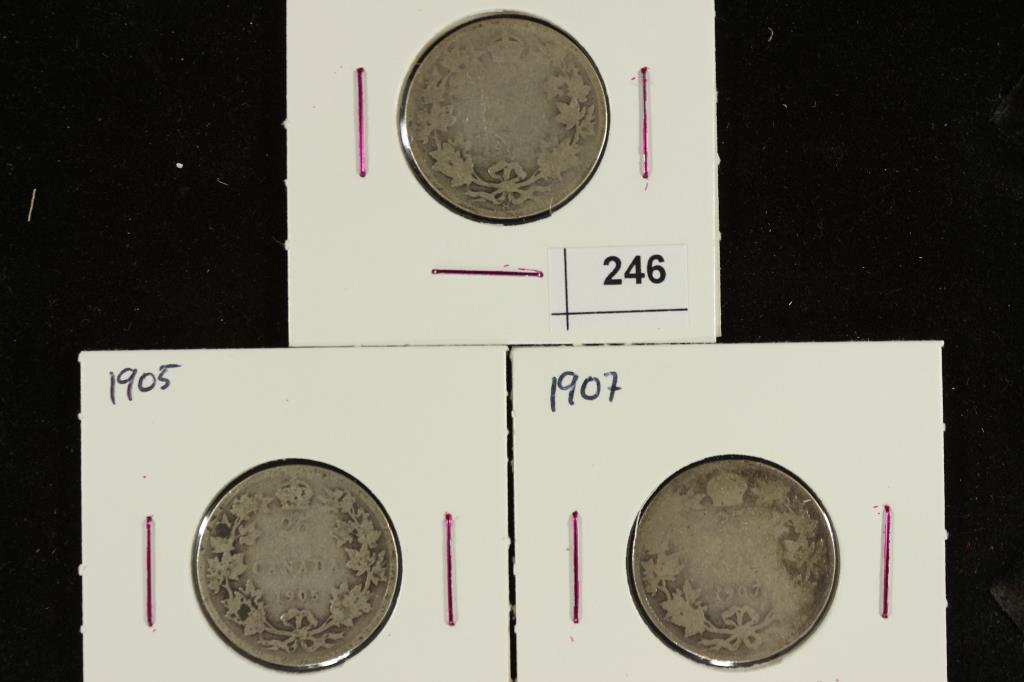 1902-H, 1905 & 1907 CANADA SILVER 25 CENTS (1 of 2)