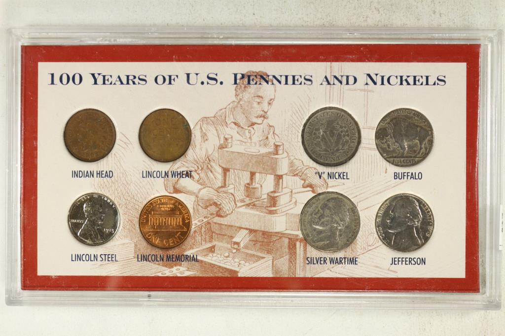 100 YEARS OF US PENNIES AND NICKELS SET CONTAINS: (1 of 2)