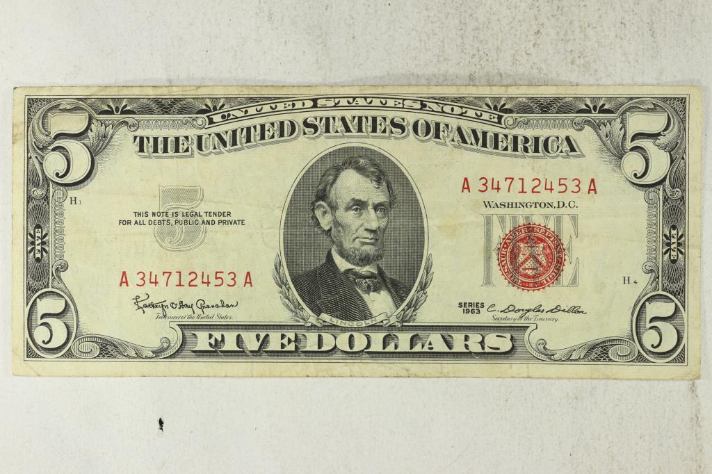 1963 $5 US RED SEAL NOTE (1 of 2)