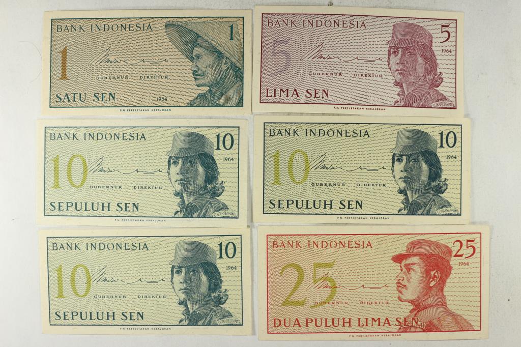 BANK OF INDONESIA 1964 CURRENCY, 1 SEN, 5 SEN, (1 of 2)