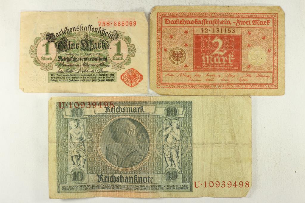 3 PIECES OF GERMAN CURRENCY 1914 ONE MARK, (1 of 2)