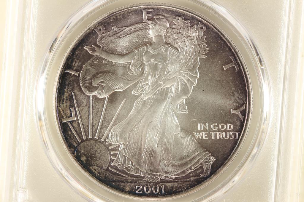 2001 AMERICAN SILVER EAGLE PCGS MS68 TONED (1 of 3)