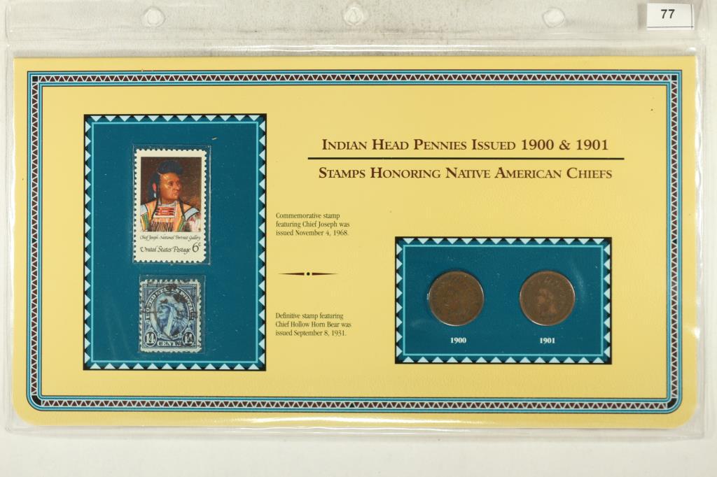 1900 & 1901 INDIAN HEAD CENT WITH STAMPS ON INFO (1 of 2)