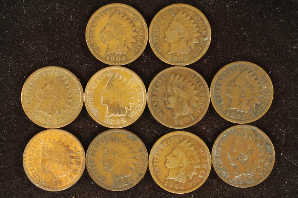 10 ASSORTED 1900'S INDIAN HEAD CENTS (1 of 2)