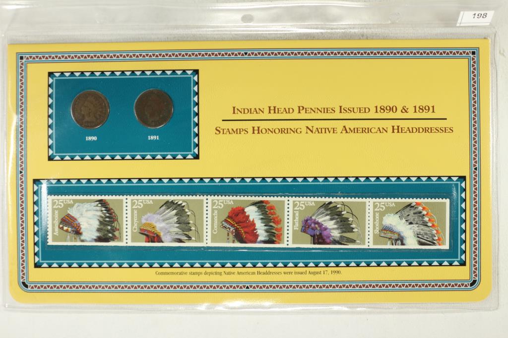 1890 & 1891 INDIAN HEAD CENTS & STAMPS ON INFO (1 of 2)