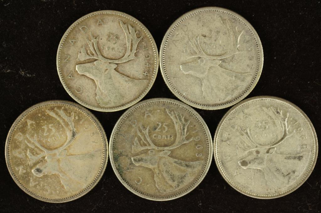 1944, 1957, 1957, 1963 & 1968 CANADA SILVER 25 (1 of 2)