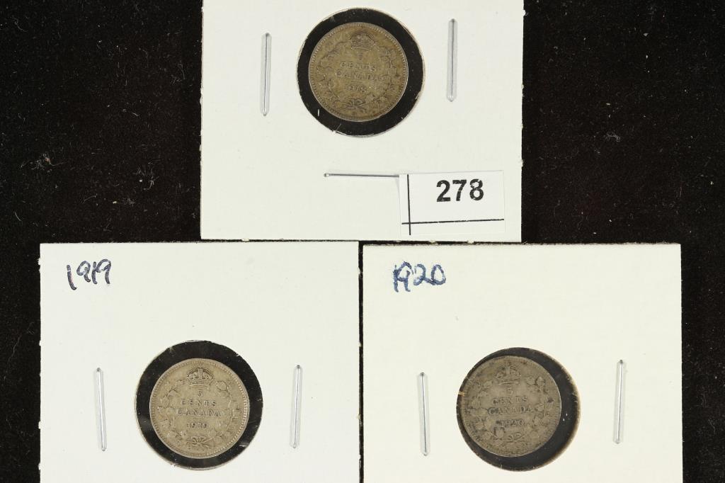 1918, 1919 & 1920 CANADA SILVER 5 CENTS (1 of 2)