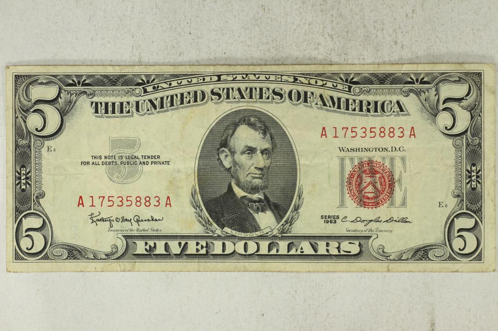 1963 $5 US RED SEAL NOTE (1 of 2)