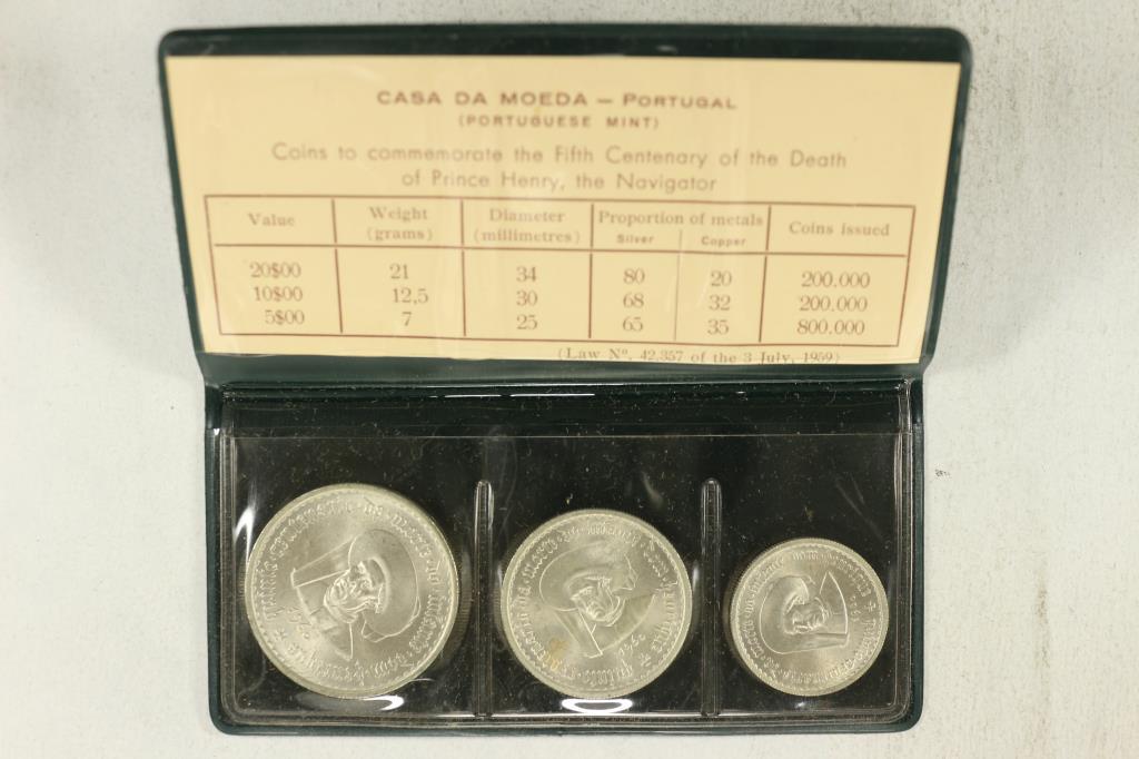 1960 PORTUGAL SILVER MINT SET, $5, $10 & $20 (1 of 2)