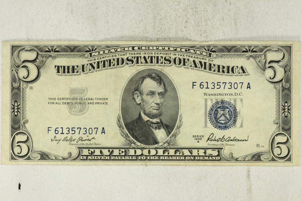 1953-A $5 SILVER CERTIFICATE BLUE SEAL (1 of 2)