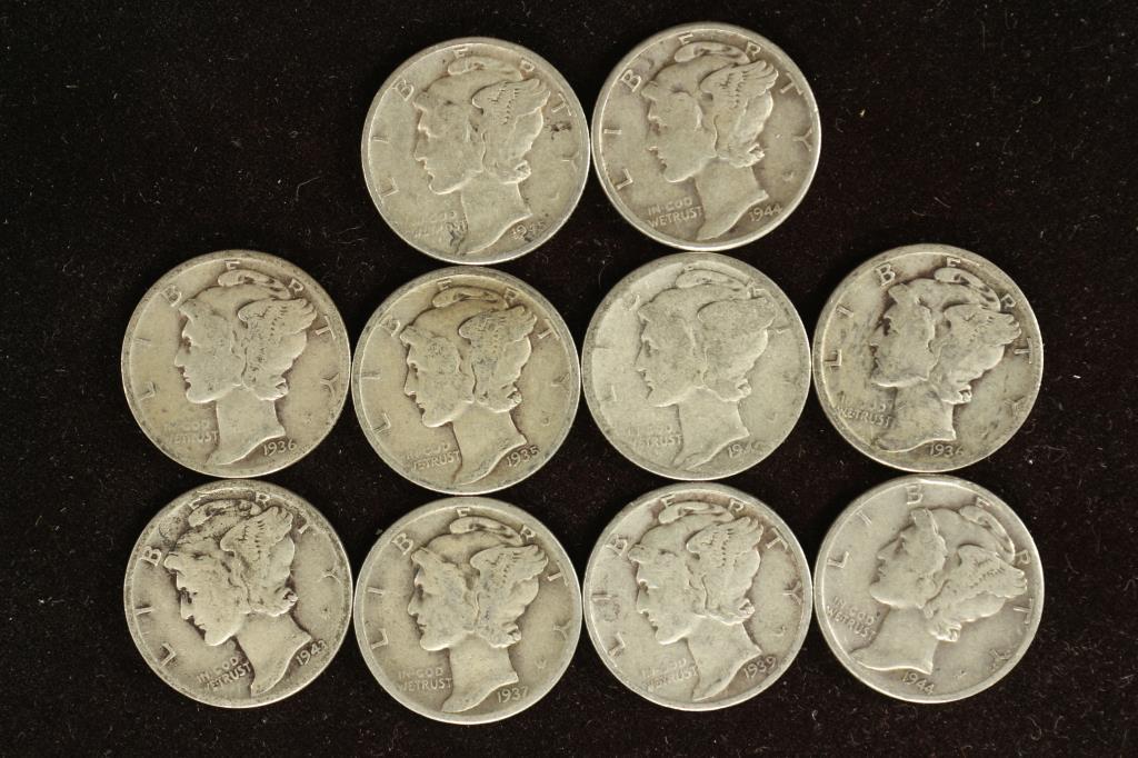 10 ASSORTED 1930'S & 40'S MERCURY DIMES (1 of 2)