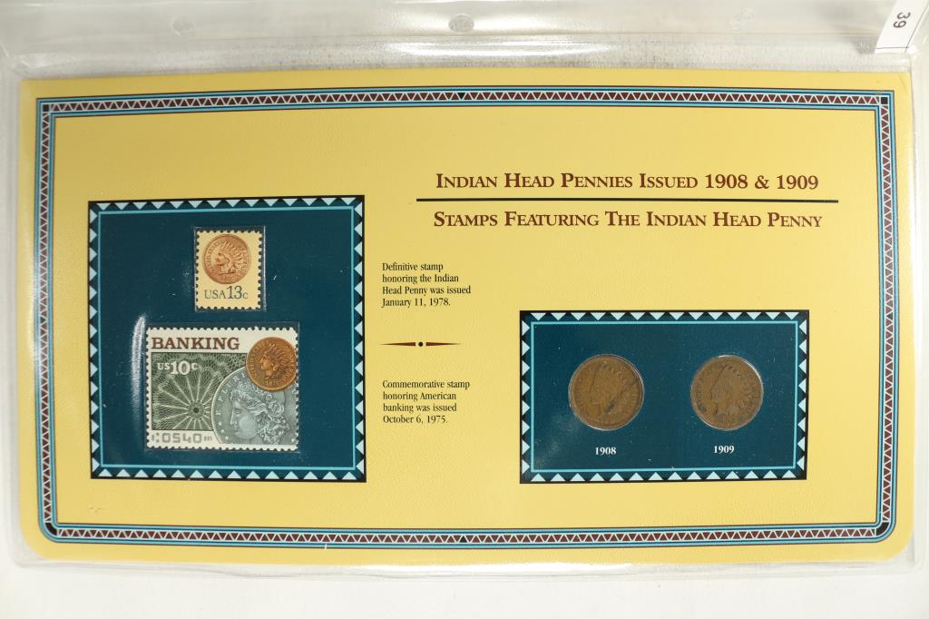 1908 & 1909 INDIAN HEAD CENTS & STAMPS ON INFO (1 of 2)