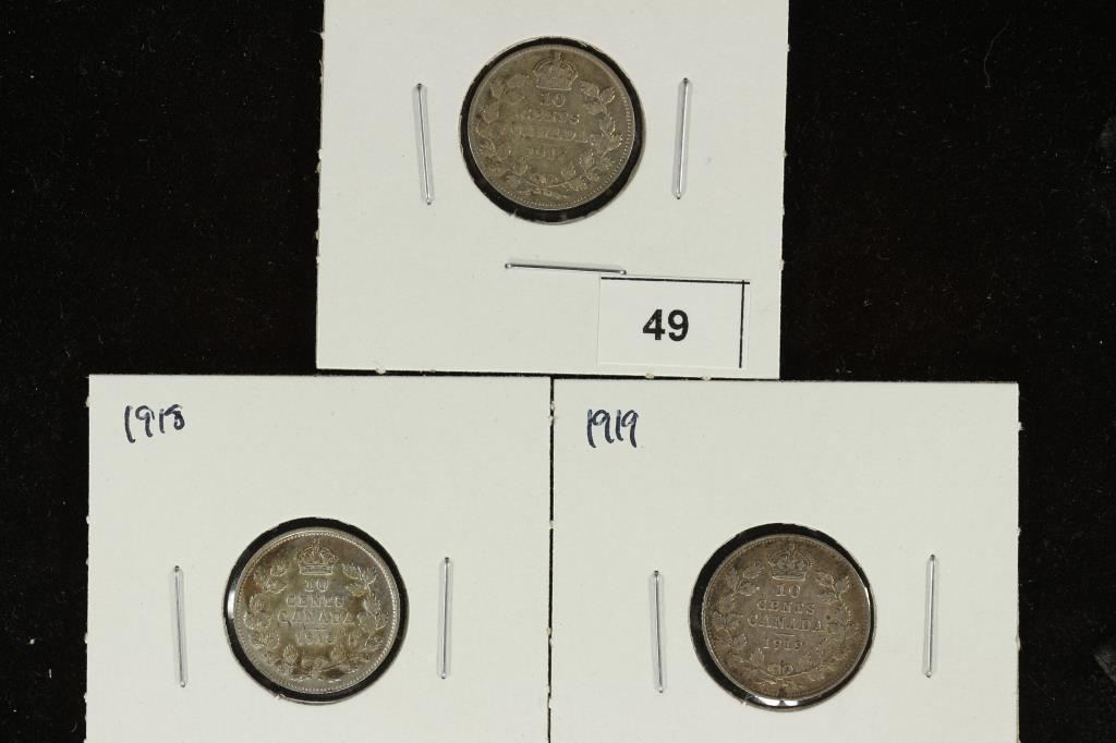 1917, 1918 & 1919 CANADA SILVER 10 CENTS (1 of 2)