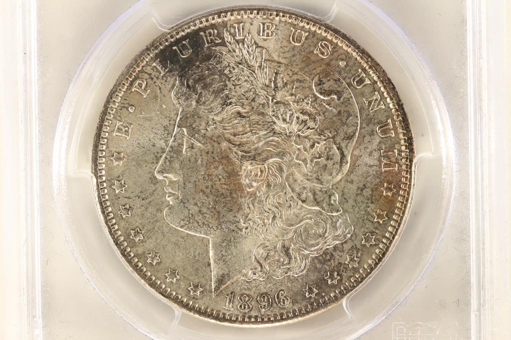 1896 MORGAN SILVER DOLLAR PCGS MS62 TONING SPOTS (1 of 3)