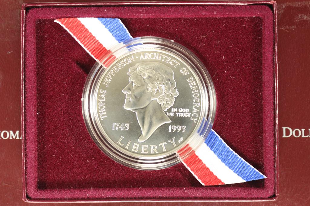 1993 THOMAS JEFFERSON 250TH ANNIVERSARY UNC: SILVER DOLLAR, ORIGINAL US MINT PACKAGING