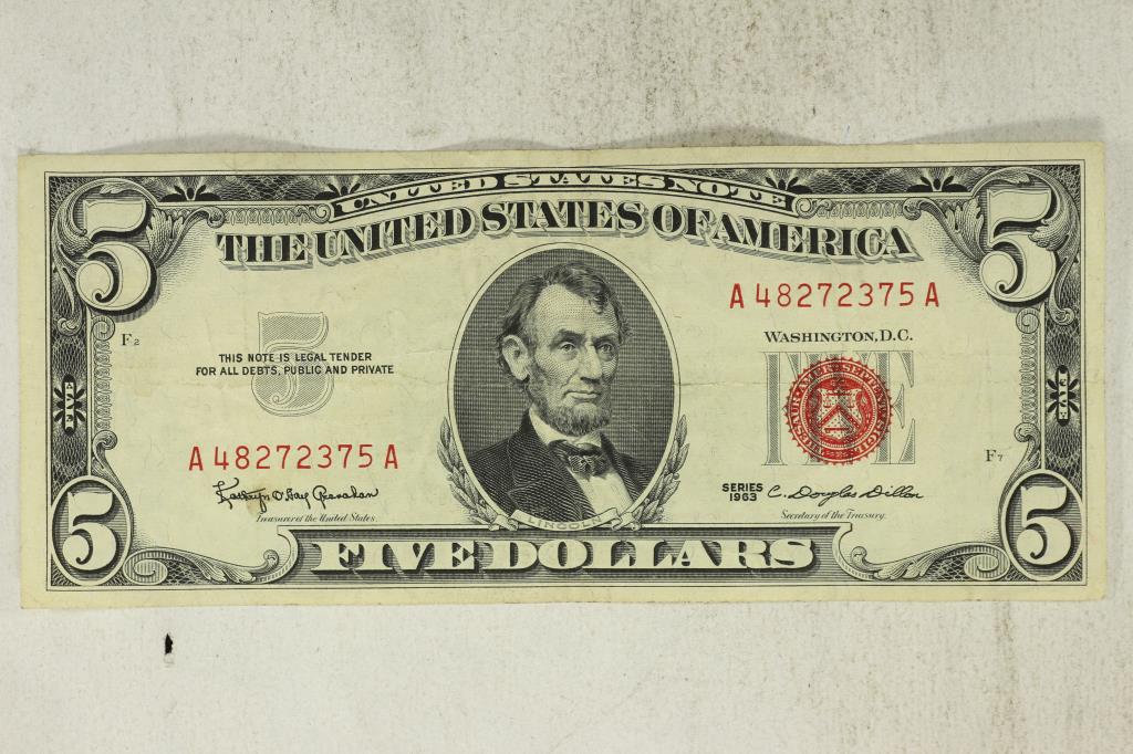 1963 $5 US RED SEAL NOTE (1 of 2)