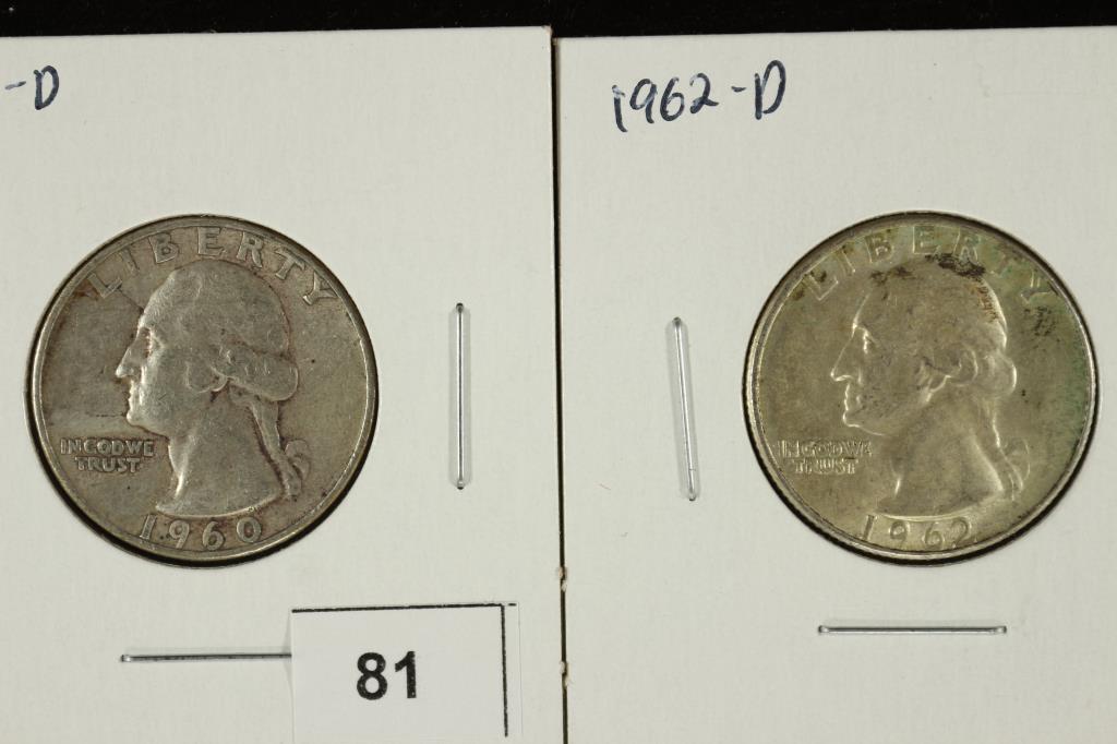 1960-D & 1962-D WASHINGTON SILVER QUARTERS (1 of 2)