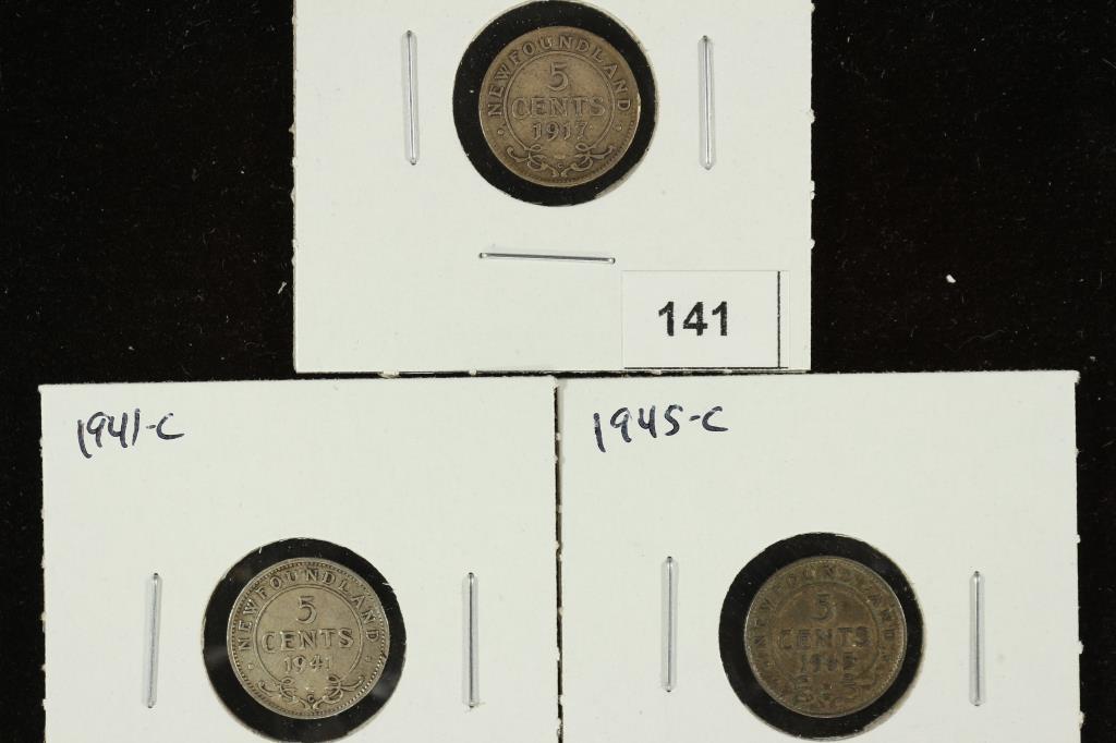 1917-C, 1941-C & 1945-C NEWFOUNDLAND SILVER 5 CENT (1 of 2)