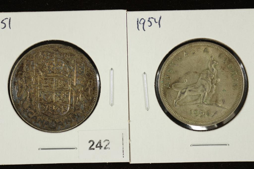 2 FOREIGN SILVER COINS 1951 CANADA 50 CENTS (1 of 2)