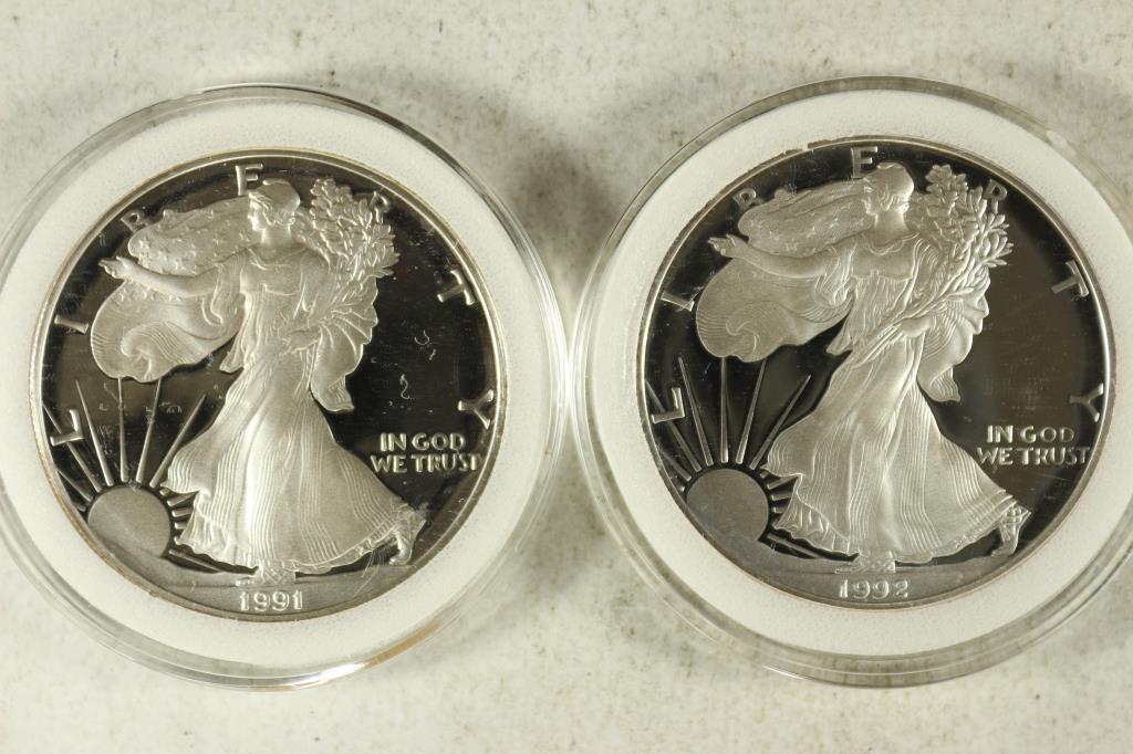 1991-S & 1992-S PROOF AMERICAN SILVER EAGLES IN (1 of 2)