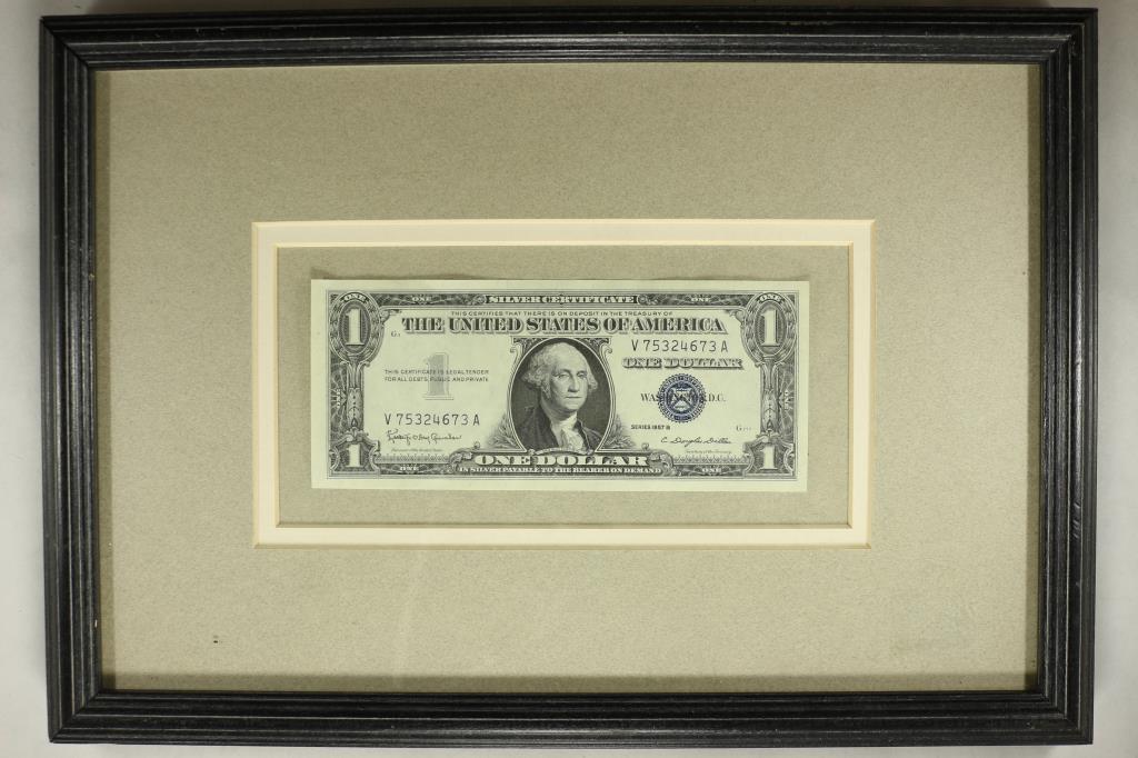 9'' X 13'' FRAMED CRISP UNC 1957-B $1 SILVER CERT. (1 of 2)