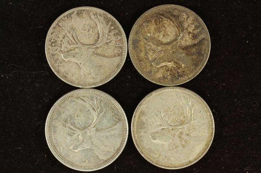 1942, 1949, 1956 & 1964 CANADA SILVER 25 CENTS (1 of 2)