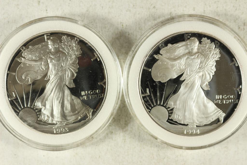1993-P & 1994-P PROOF AMERICAN SILVER EAGLES (1 of 2)