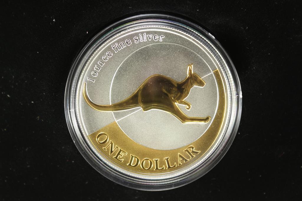 2004 AUSTRALIAN $1 SELECTIVELY GOLD PLATED: SILVER KANGAROO, ROYAL AUSTRALIAN MINT PACKAGING