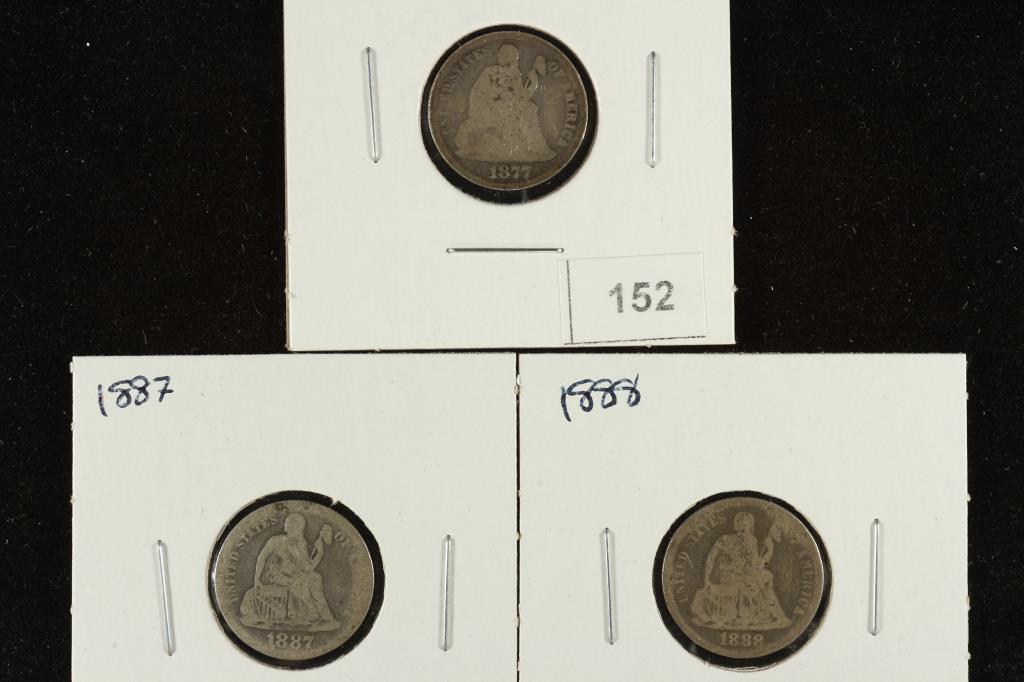 1877, 1887 & 1888 SEATED LIBERTY DIMES (1 of 2)